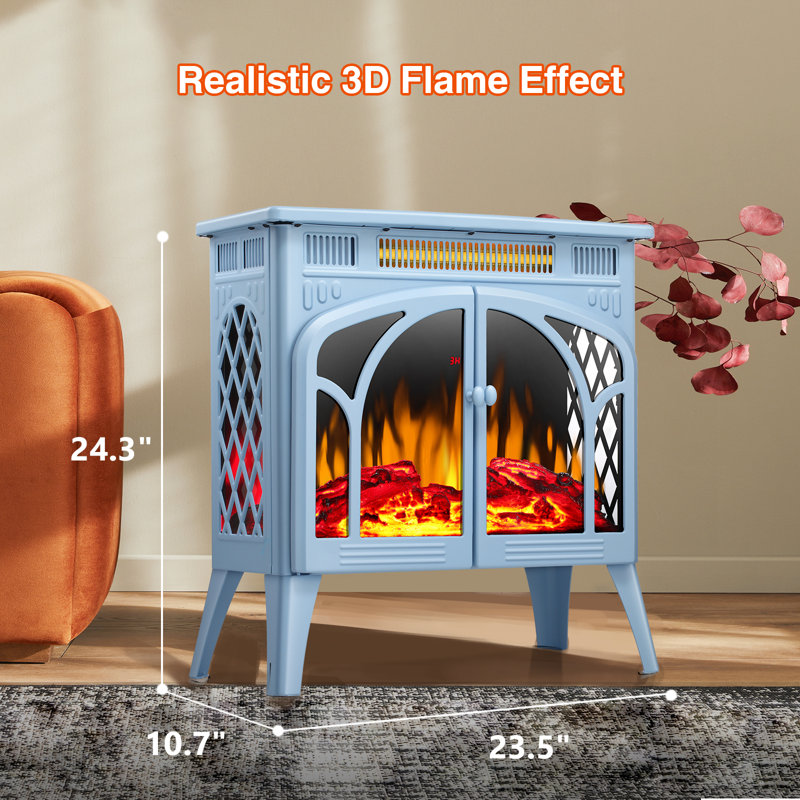 HAVATO 24" Electric Fireplace Stove - 3D Flame (12 Colors), Remote, 3-in-1 Heater + Timer, Safe for Bedroom , Blue