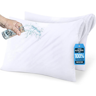 Paquet de 2 protège-oreillers standards Beddora, housses de coussins imperméables à fermeture à glissière, anti-punaises et anti-acariens, enveloppements doux et silencieux pour la protection contre les allergies