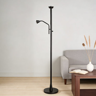 Industrial Torchiere Floor Lamp With Dual White Glass Shades, 4-Way Switch And Alexa Compatibility
