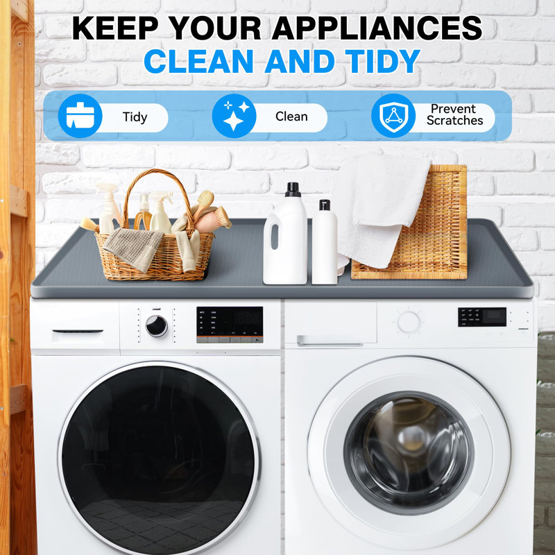 Gray Silicone Non-Slip Washer and Dryer Top Protector