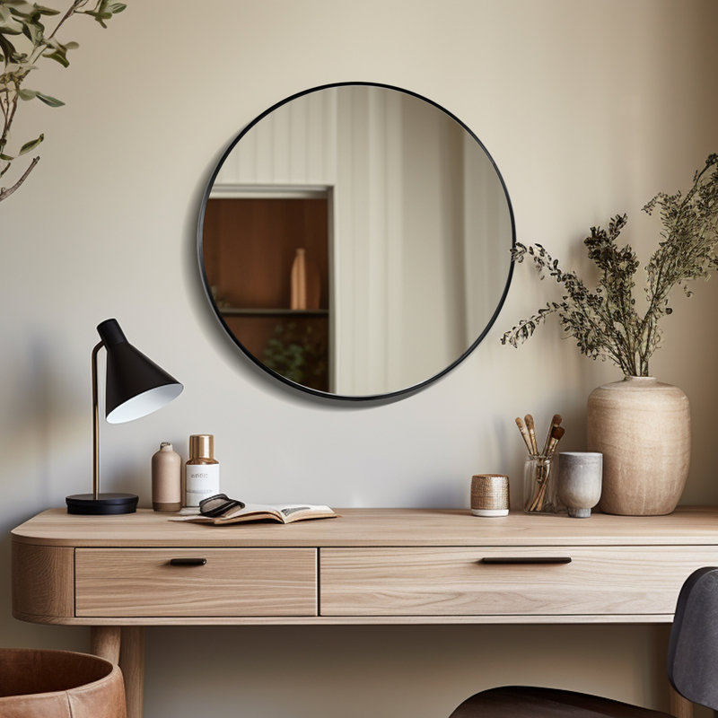 Karrina Round Metal Accent Mirror, 28" x 28", Black