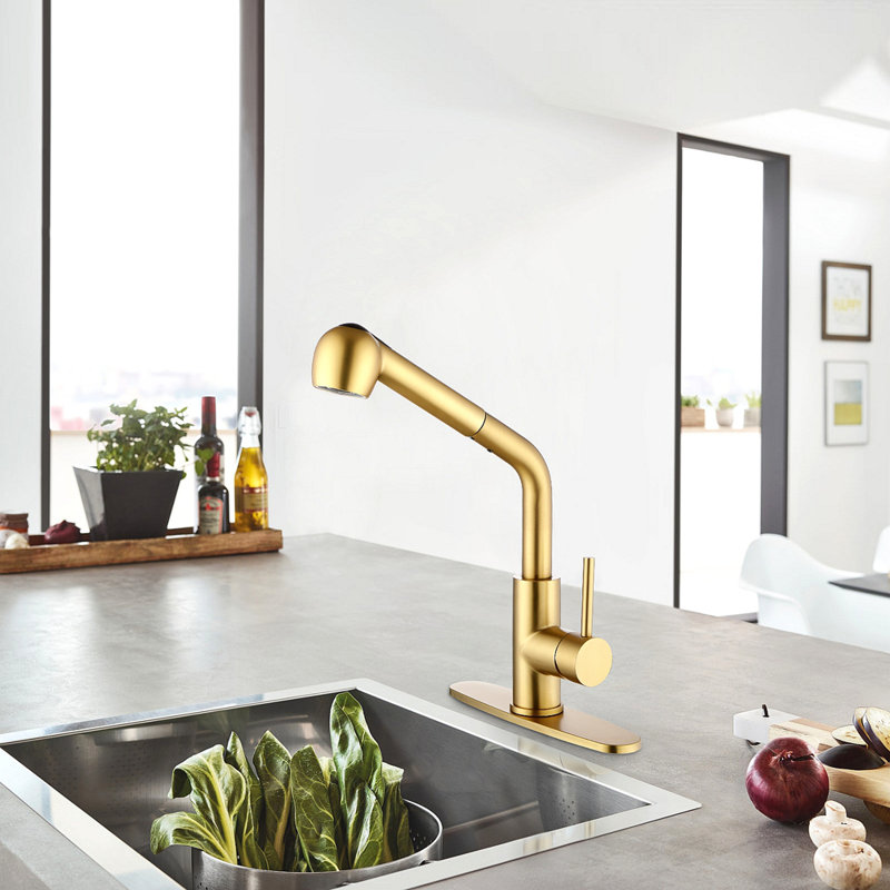Utility Sink Faucets Single-Handle Pull-Out Laundry Faucet With Dual Spray Function In Stainless Spot Resistant Gold