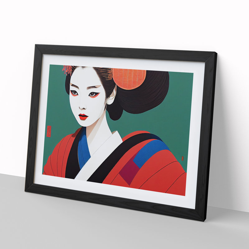 Thrilling Geisha - Single Picture Frame Print, Black Framed, 25cm H x 34cm W x 2cm D