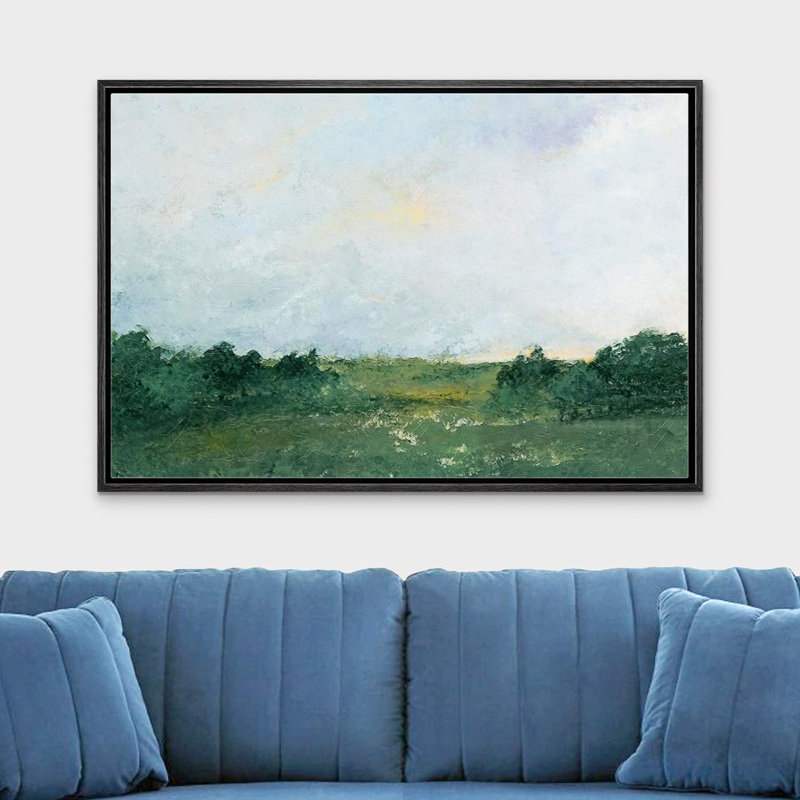 Minimal paysage vert forêt pastel dans la forêt, Noir, H 16 po x l 24 po