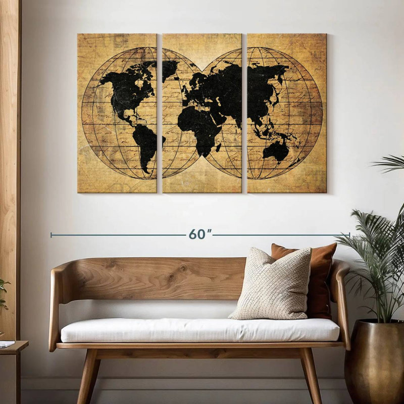 Carte du monde Aliaz Old Globe, H 32 po x l 50 po