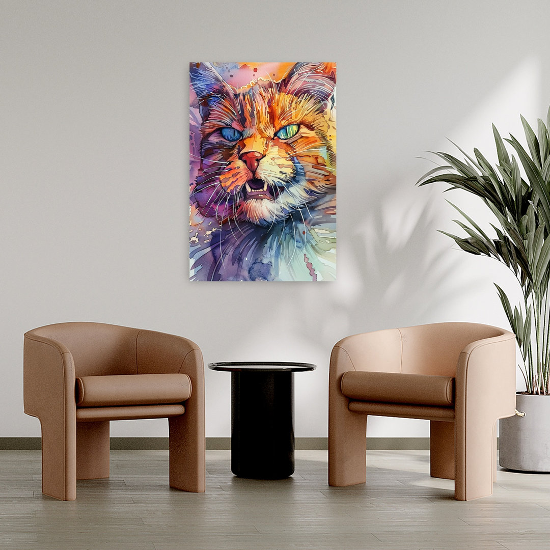 Fierce Watercolor Cat Abstract Contemporary Cat Wall Art Print