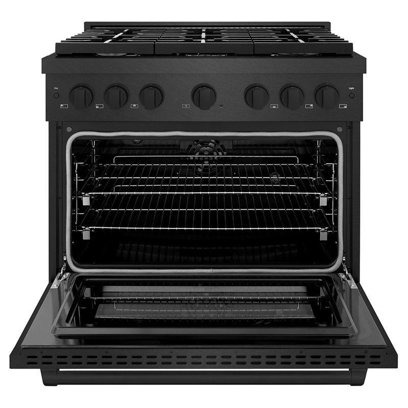 ZLINE Designer 36 in. Paramount Dual Fuel Range in Black Satin Steel with Black and Bronze Accents, Black Satin