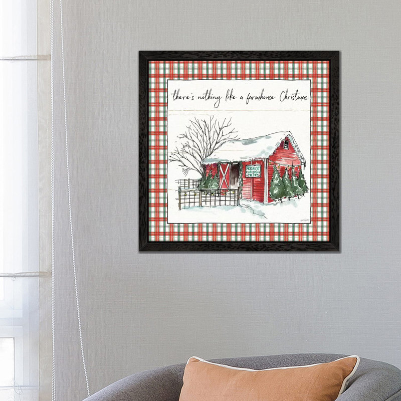 Holiday On The Farm Iv - Plaid by Anne Tavoletti - Print on Canvas, Black Floater Framed, 93.98 cm H x 93.98 cm W