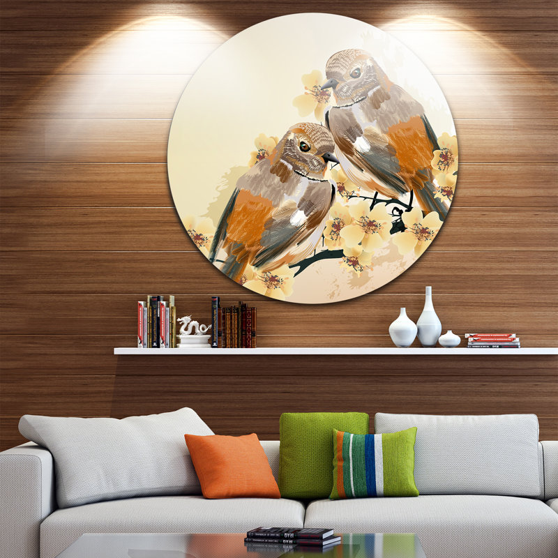 23" Round Metal Wall Art with Bird Couple Design