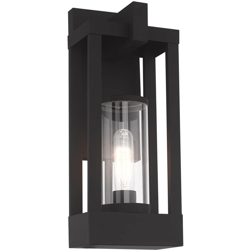 1 Light Outdoor Wall Lantern Pendant Fixture with Clear Glass Shade, Black, 16" H x 6.25" W x 6.25" D