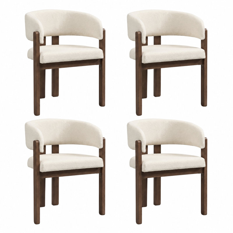 Boucle Upholstered Armchair in Beige, Brown, 4