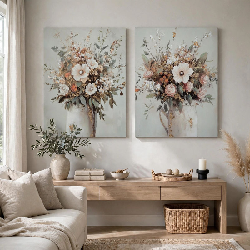 Ensemble de 2 fausses fleurs, feuille d'or embelli, gris 24 x 35 Faiz