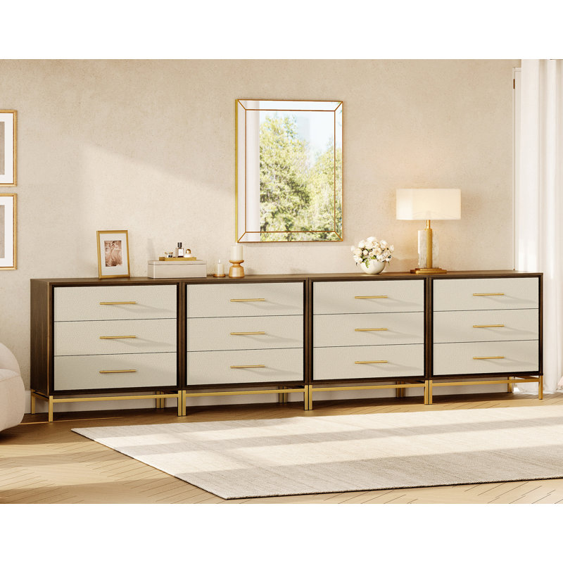  Leather Texture Finish Dresser With 14" Deep Drawer, Set Of 4