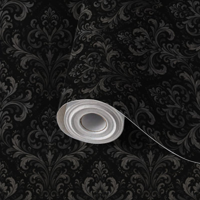 Papier de contact à peler et coller avec papier peint de luxe gothique anthracite sans soudure auto-adhésif et amovible 24 po x 118 po (60 x 300 cm)