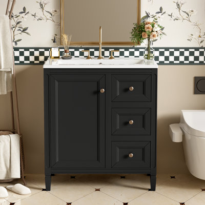 Meuble-lavabo Elfreida de 30 po avec lavabo en résine, trois tiroirs et deux tablettes de porte