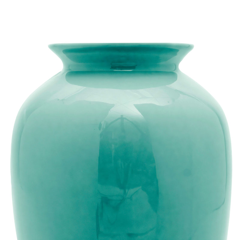 14" Bright Yellow Tung Chi Vase, Solid Turquoise
