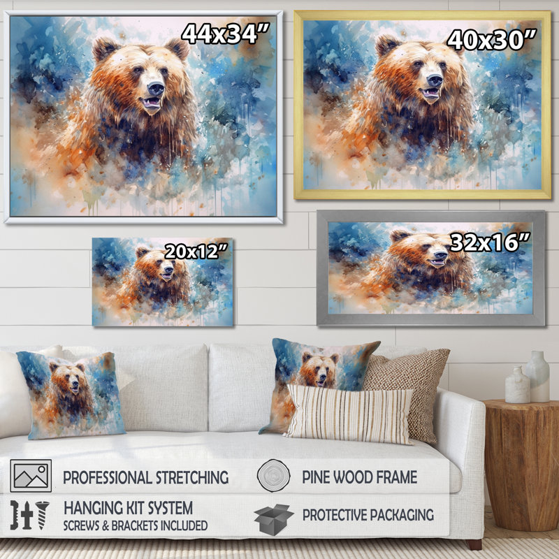 «Majestic Grizzly I» sur toile, Toile tendue, H 16 po x l 32 po x P 1 po