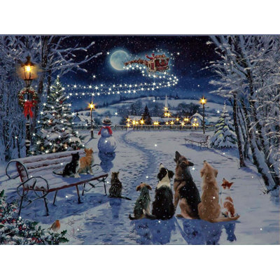 Christmas Cats And Dogs In The Park - Wrapped Canvas Painting