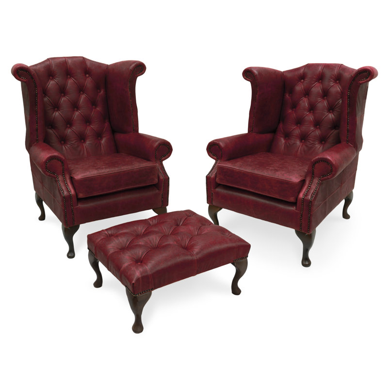 Maritschnik Upholstered Wingback Chair With Footstool, Red