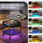 Lift Top Round Coffee Table with RGB LED Lights, Rolling Storage Table with Lockable Casters for Living Room-346361347