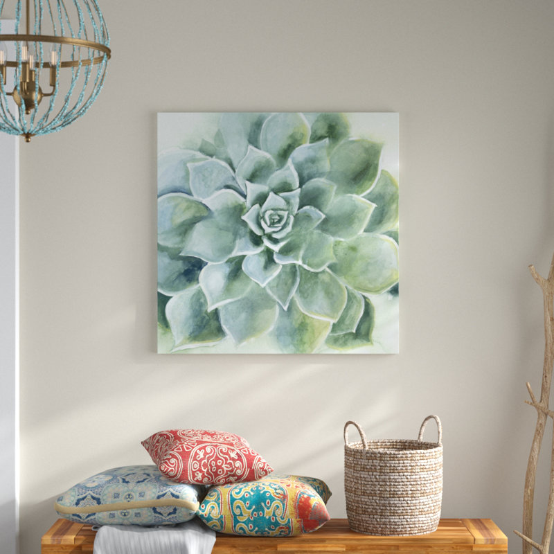 «Verdant Succulent II», peinture sur toile, H 12 po x l 12 po, Toile tendue