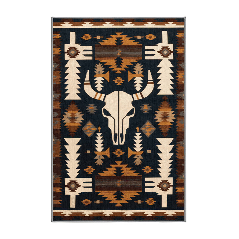 Washable Skull and Bones Southwestern Area Rug, Runner 2' x 4'