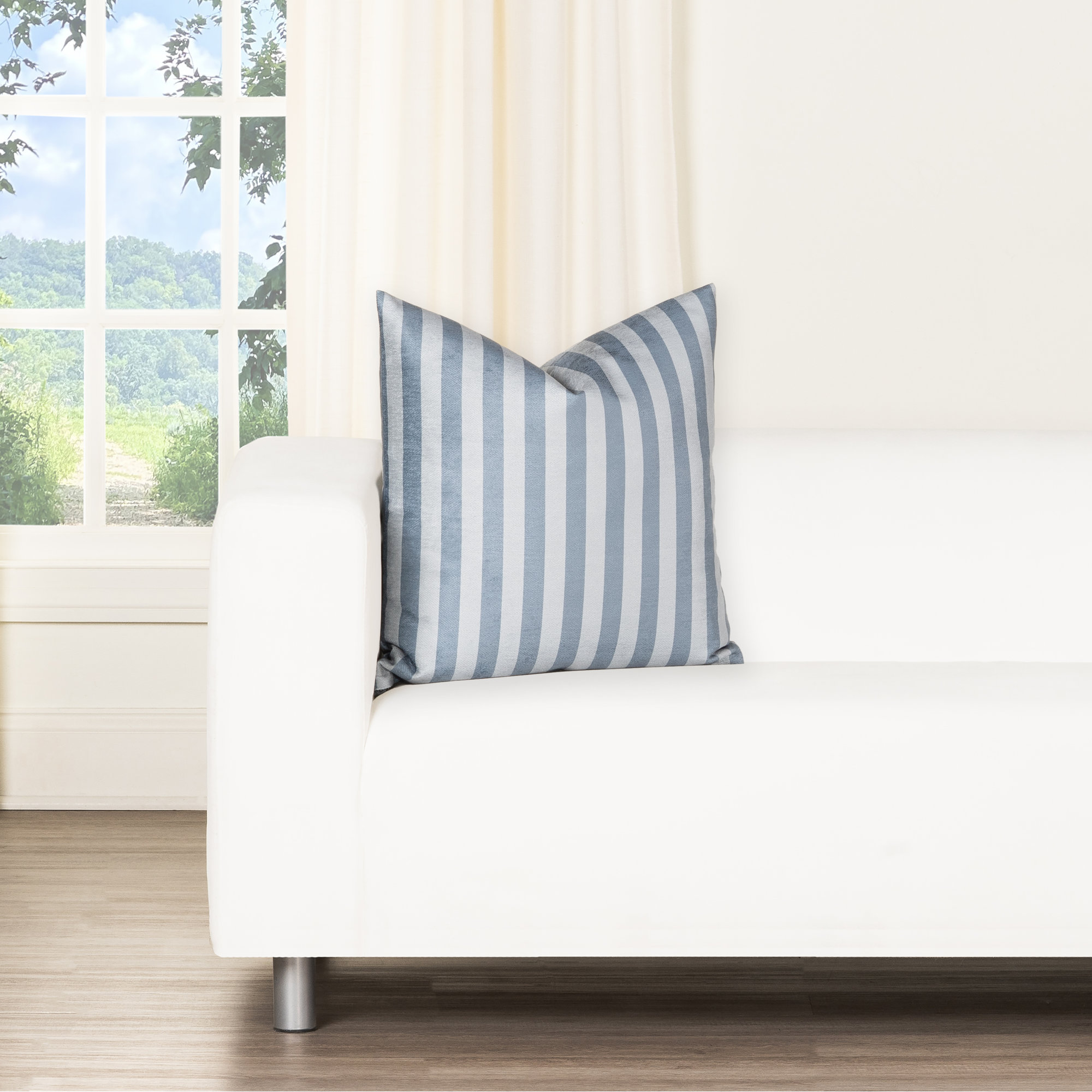 Birch Lane Metro Stripe Throw Pillow Throw, Square 20", Blue Striped, Polyester