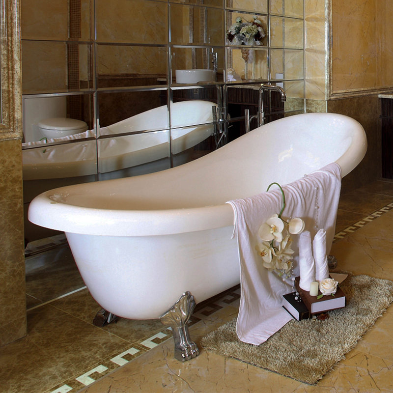 59" x 28" Clawfoot Soaking Acrylic Bathtub, Chrome, White