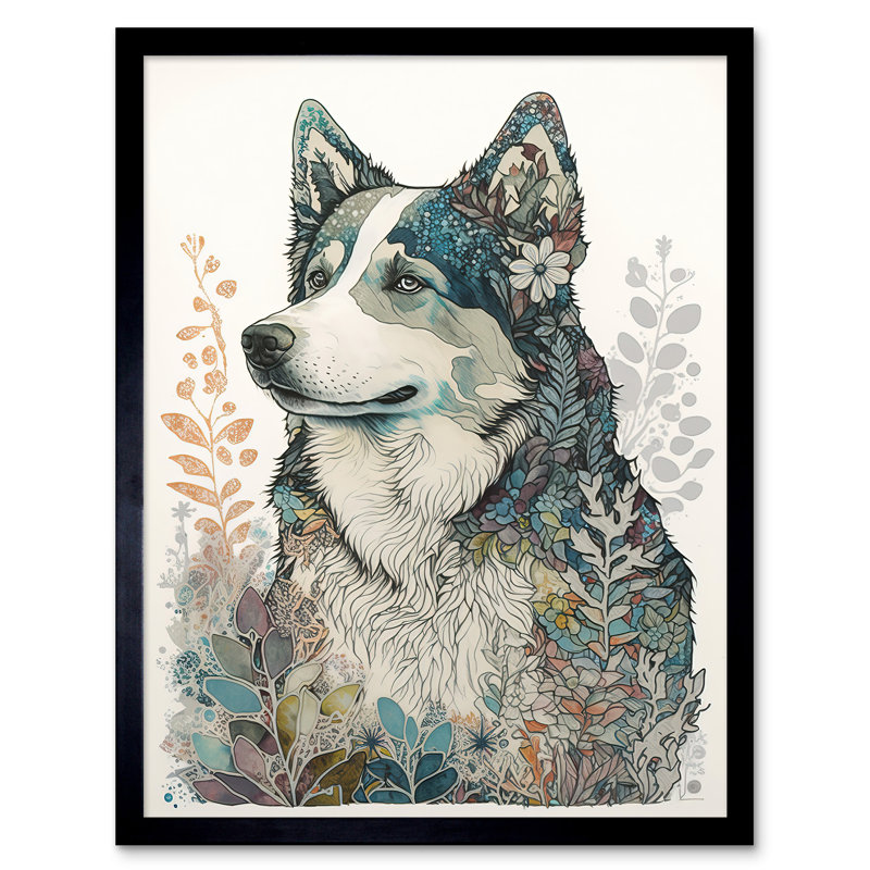 Siberian Husky Dog Nature Spirit Animal Modern Multicoloured - Single Picture Frame Print