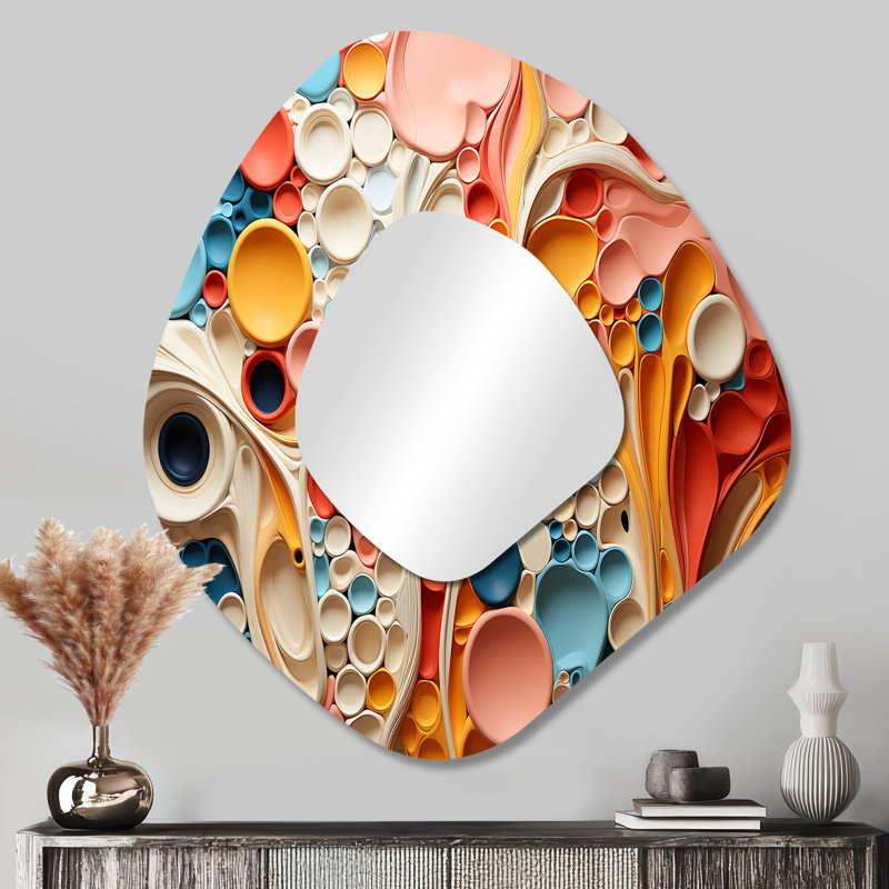 Crayford Colorful Abstract liquid art swirls III - Shapes Asymmetrical Decorative Mirror, Modern Unique Shape Large Wall Mirror, Printed Metal Art