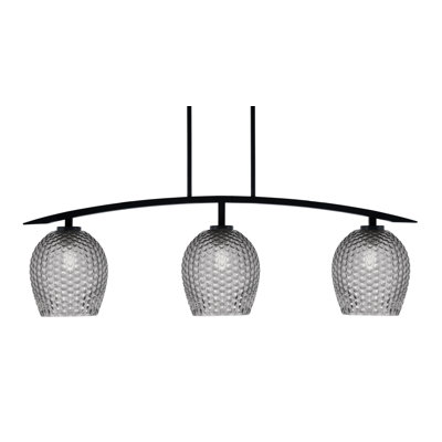 Luminaire pour îlot de cuisine 3 lumières kurve au fini noir mat avec verre texturé fumée 7,5 po