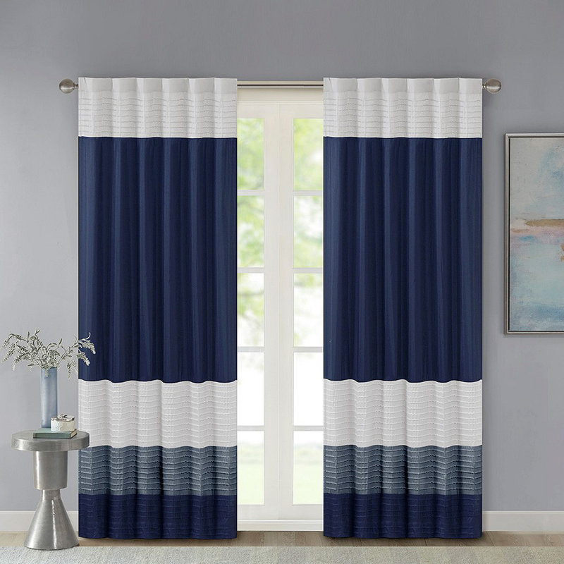 Panneau de rideau Polyoni Pintuck (seulement 1 panneau PC), Bleu / blanc