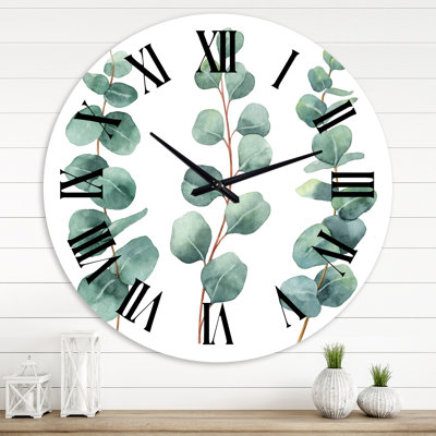 Jeunes feuilles d'eucalyptus et branches I - Horloge murale traditionnelle