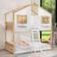 Lit superposé simple au-dessus d'un lit simple en bois avec boîte de rangement, garde-corps et échelle-1101310223