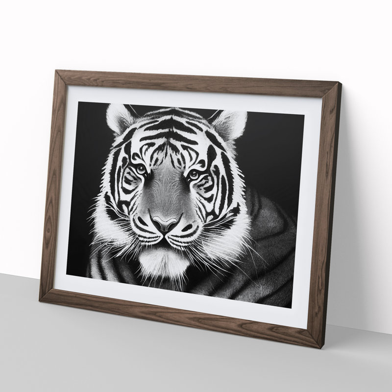 Monochrome Tiger Vol.5 - Framed Print, 25cm H x 34cm W x 2cm D, Brown Framed