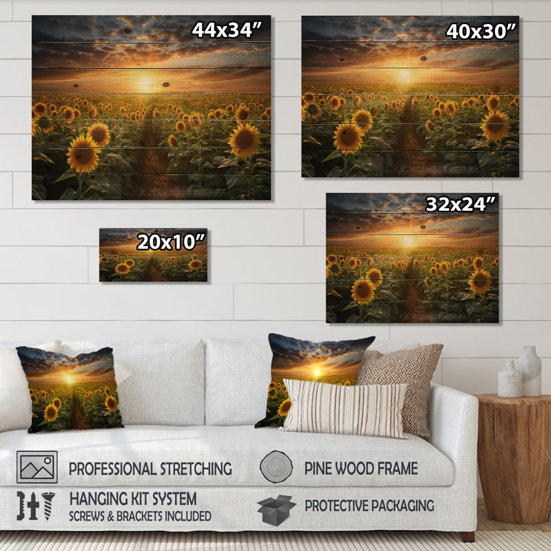 Mcnair - Art mural floral sur bois de pin naturel, H 34 po x l 44 po