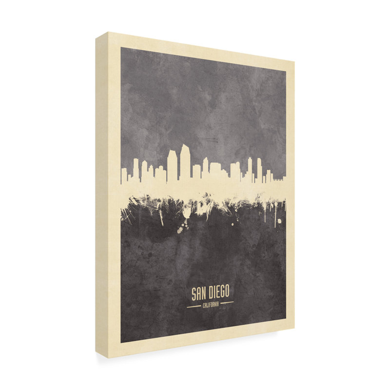 «San Diego California Skyline Gray», art de Michael Tompsett, H 47 po x l 35 po x P 2 po