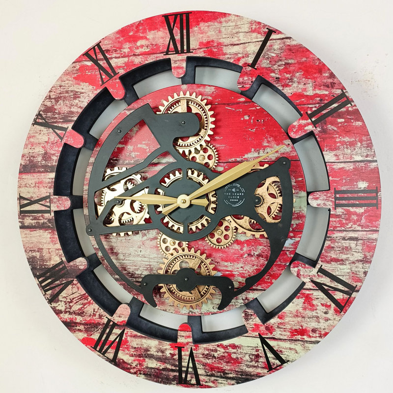 Solid Wood Wall Clock, Red Lava