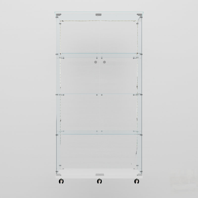 Versatile Tempered Glass Display Cabinet With Bluetooth LED, Remote And App Control, Swivel Casters For Easy Mobility, White