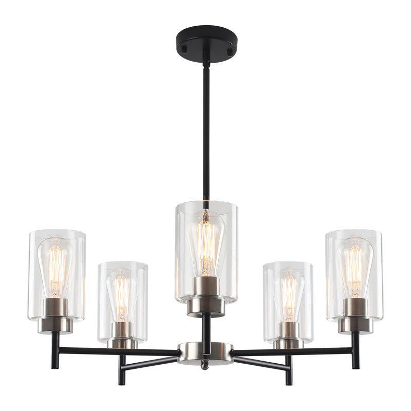5 - Light Dimmable Kitchen Island Chandelier, Nickel/Black