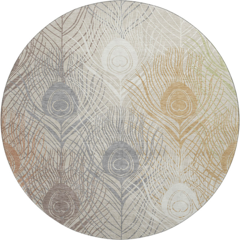 Premium Machine Washable Mayfield AMF2273 Floral Rug, Beige, 8' Round
