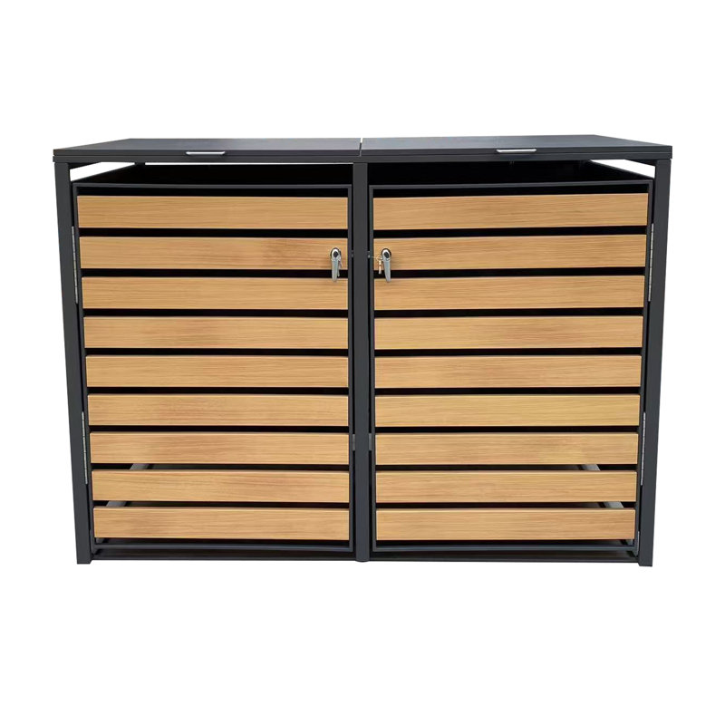 Cleobury - Remise double - Grand - Gris foncé avec portes aspect bois (68 po x 39 po x 49 po), 49"H x 68"W x 39"D