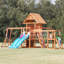 Portique de jeu extérieur en bois de cèdre 13 en 1 DOLPHIN PLAYGROUND, avec deux glissades, balançoire soucoupe, barres de singe et cabane, pour 3 à 12 enfants, pouvant supporter jusqu'à 200 kg.