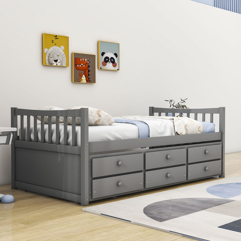 Marlar 3 Drawers Wooden Daybed with Trundle, Gray, Twin