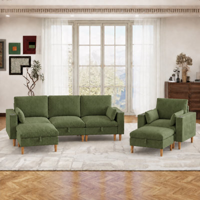 Ensemble de salon avec rangement 2 pièces Shepardson, canapé modulaire de 110 po et fauteuil de 46 po avec repose-pieds inclus