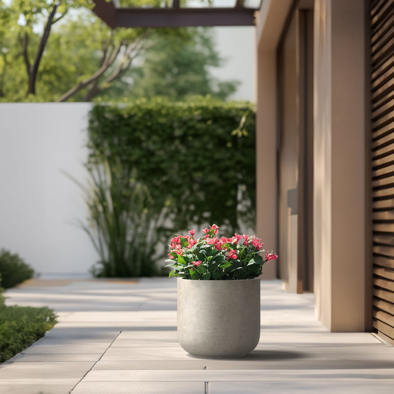 Grand pot / pot rond en béton avec trous de drainage, H 12,6 po x l 13,78 po x P 13,78 po, Gris clair