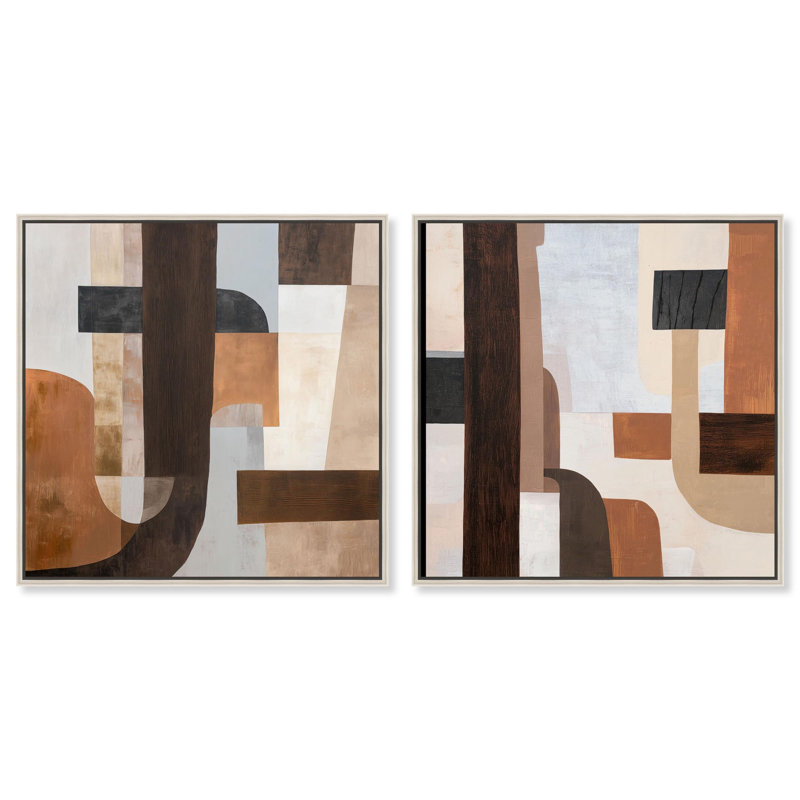 Geometric Harmony Canvas Print Beige Wall Decor Set by Art Remedy, Black Frame, 24 x 24, Silver Frame, 25" H x 25" W
