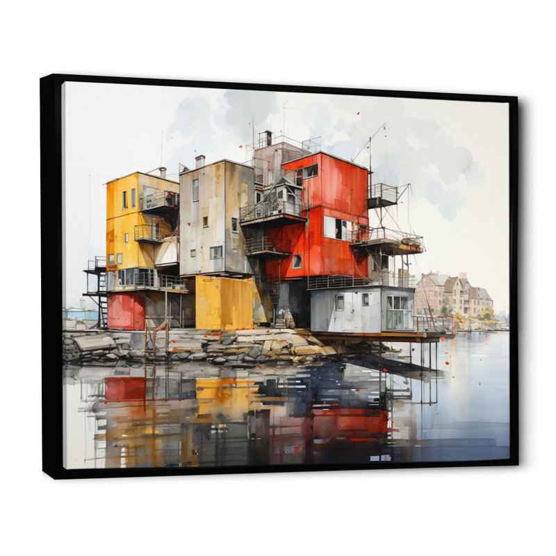 Port Urban Waterfront sur toile, H 24 po x l 32 po x P 1 po, Cadre flottant noir