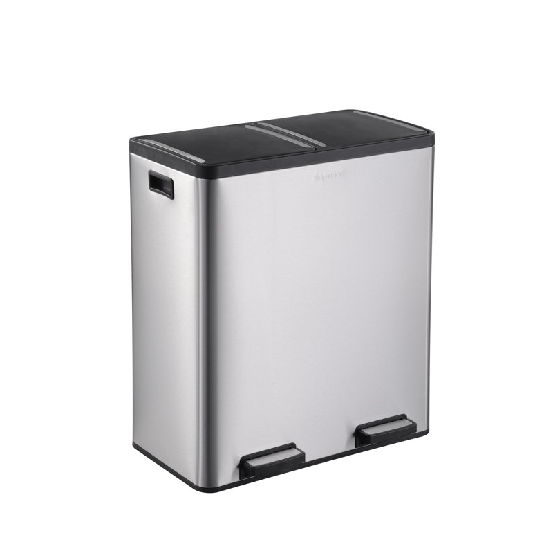 Stainless Steel Dual Compartment Soft-Step Trash and Recycling Bin