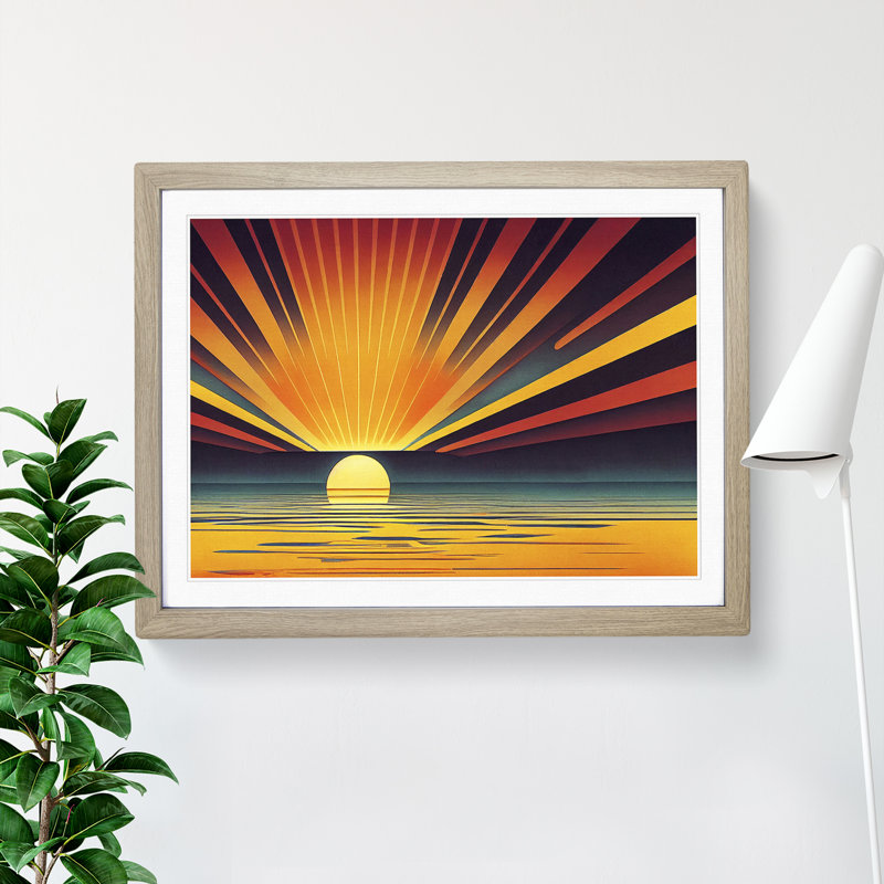 Art Deco Sunrise Abstract - Framed Print, 34cm H x 46cm W , Beige